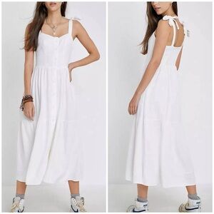 Urban Outfitters positano linen tie-shoulder dress white button-front small